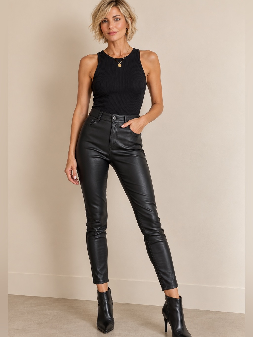 HAVE Black Vegan Leather High-Waisted Skinny Pants - Size Small